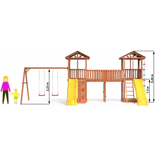 Детская площадка Спортивный городок 6 с качелями и узким скалодромом