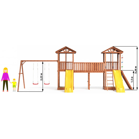 Детская площадка Спортивный городок 6 с качелями и широким скалодромом