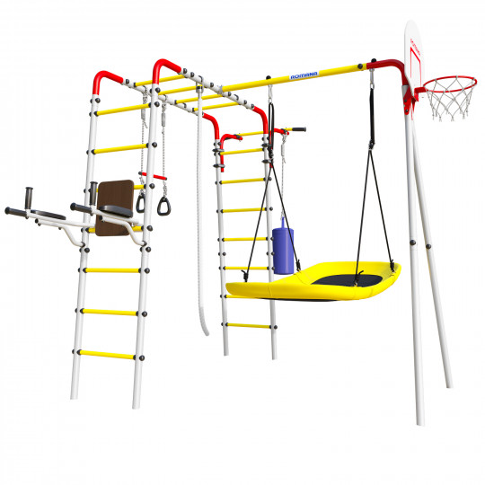 Детский спортивный комплекс для дачи ROMANA Fitness NEW (с качелями-гнездо «Лодка»)